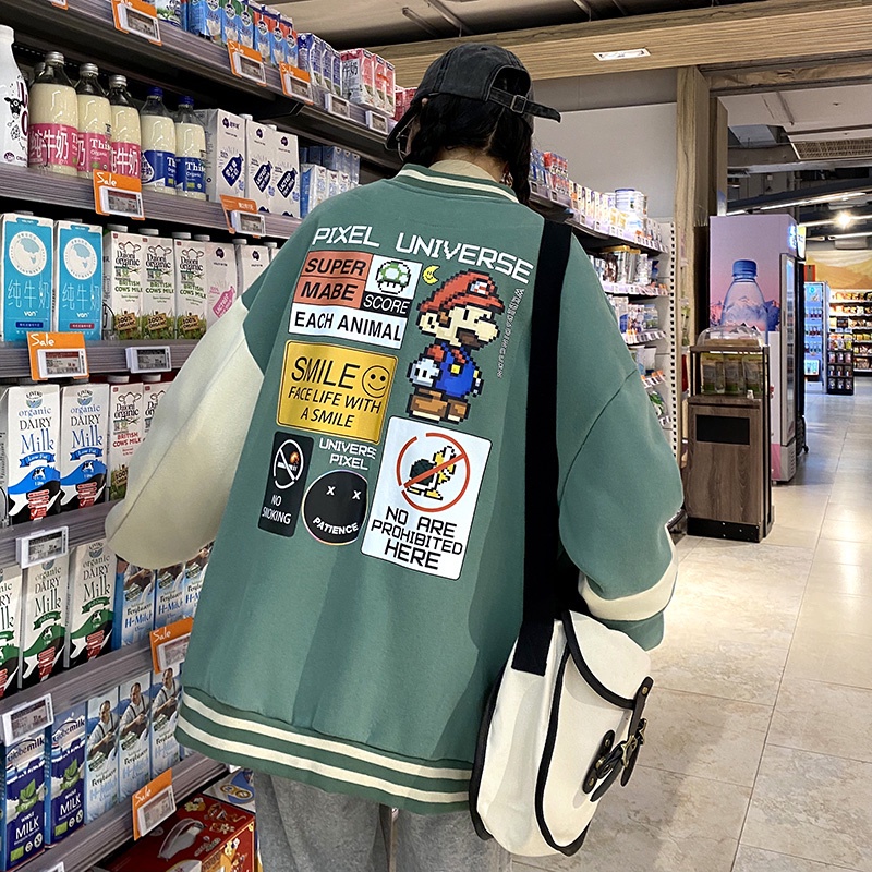 Áo khoác bóng chày dáng rộng phong cách đường phố hàng mới năm 2021