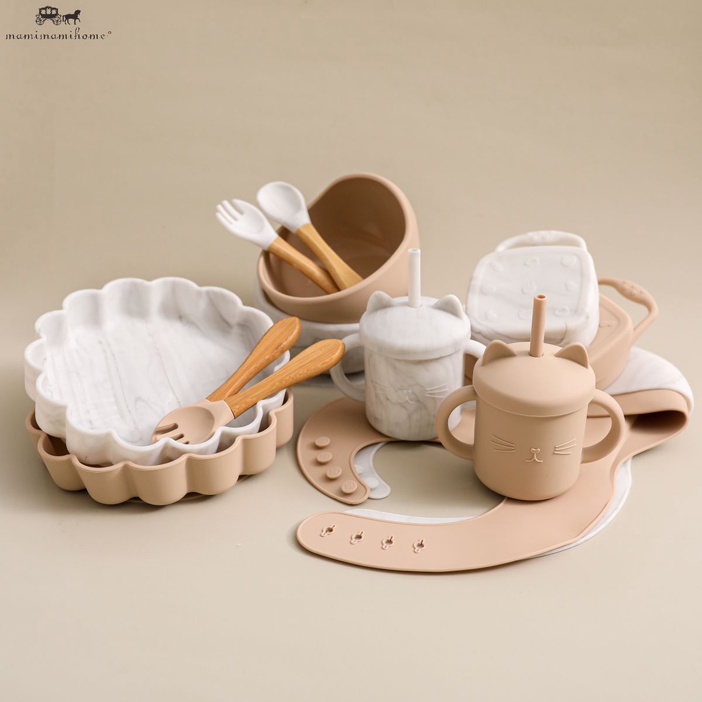 Set 7 dụng cụ đồ ăn MAMIMAMIHOME bằng silicon cho trẻ em