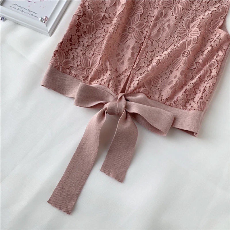 AMOI Áo Dệt Kim Không Tay Phối Ren Thời Trang Dành Cho Nữ