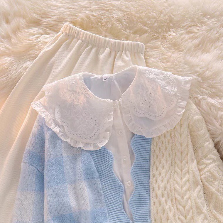 Set Áo Len Cardigan Mix Sơ Mi Chân Váy Phong Cách Hàn Quốc Kiểu Dáng Mới Hàng Quảng Châu