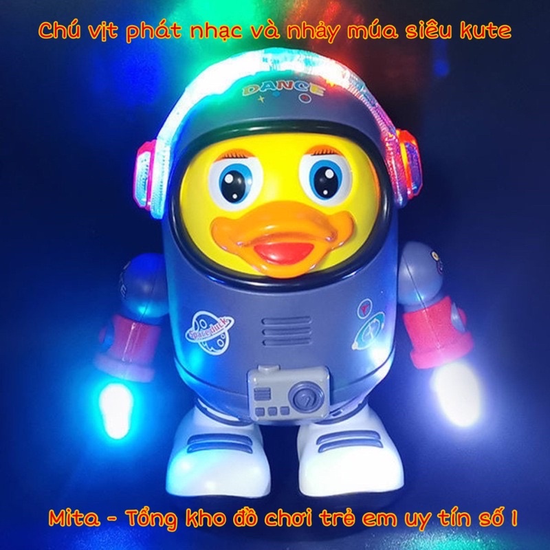 Vịt không gian nhảy múa, robot phát nhạc có đèn led - đồ chơi trẻ em - quà tặng bé Space duck dance
