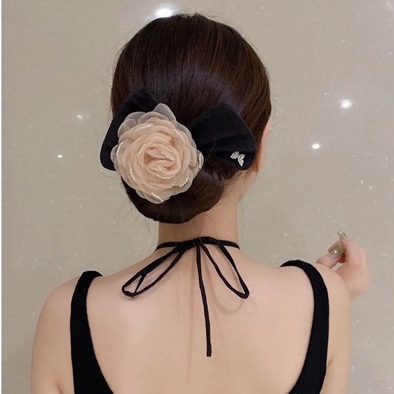 Băng Đô Cài Tóc Hình Hoa Trà Màu Trắng Đen Cho Nữ