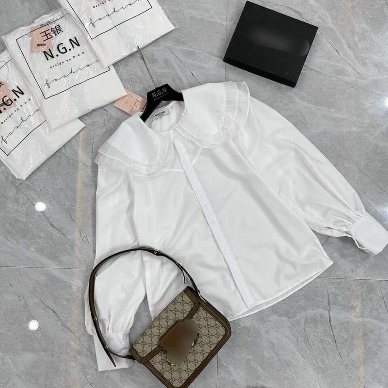 áo sơ mi nữ đi học, áo sơ mi nữ trắng dài tay cổ sen ren bèo nữ tính | BigBuy360 - bigbuy360.vn