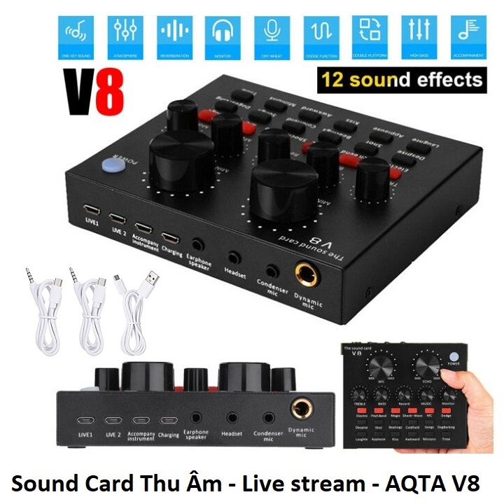 Bộ Soundcard V8 Bluetooth Micro Bm 900, Tặng Tai Nghe AKG-S10, Hát  Karaoke Livetream - Có AutoTune - Chuẩn Phòng Thu