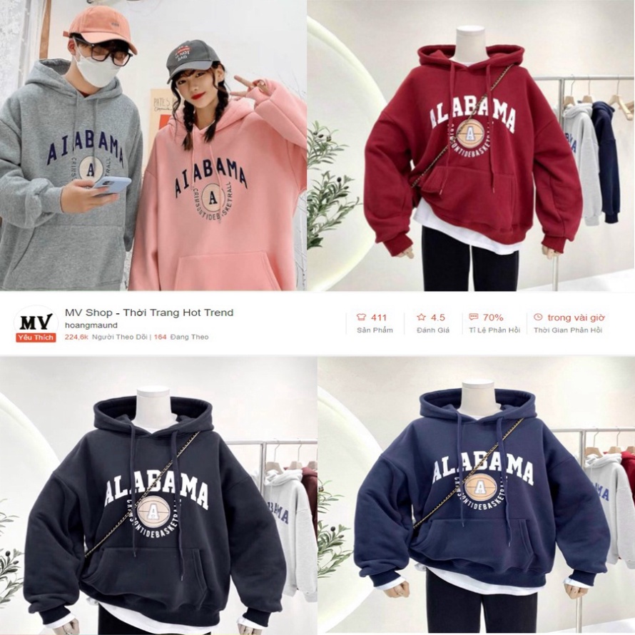 Áo Khoác nỉ HOODIE  UNISEX Nam Nữ Chất Vải Dày Dặn Ấm Áp . MÃ ÁO ALABAMA. .