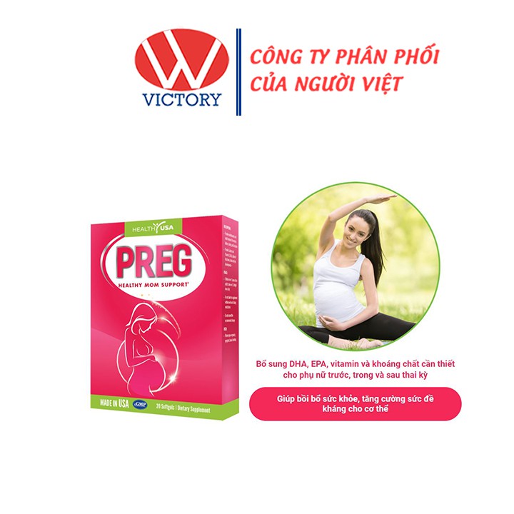 PREG (Hộp 20 viên) - Bổ sung DHA, EPA, vitamin khoáng chất cho phụ nữ trong và sau thai kỳ - Victory Pharmacy