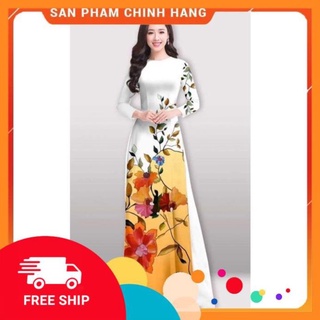 Áo dài lụa in hoa 3d cao cấp co giãn thấm hút mồ hôi