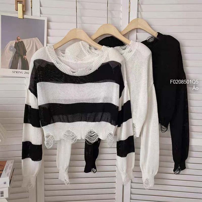 Áo len rách lai tay dài hàng Quảng Châu 0208