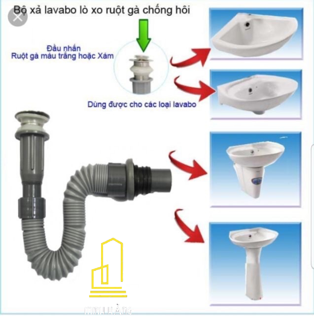 Bộ xiphong xả lavabo, bộ xả thoát nước chậu rửa mặt NHÁN XÁM dây ruột gà định hình mọi tư thế