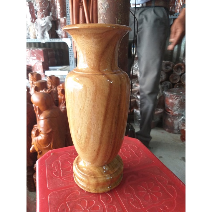 Lọ cắm hoa gỗ gõ nguyên khối cao 25cm