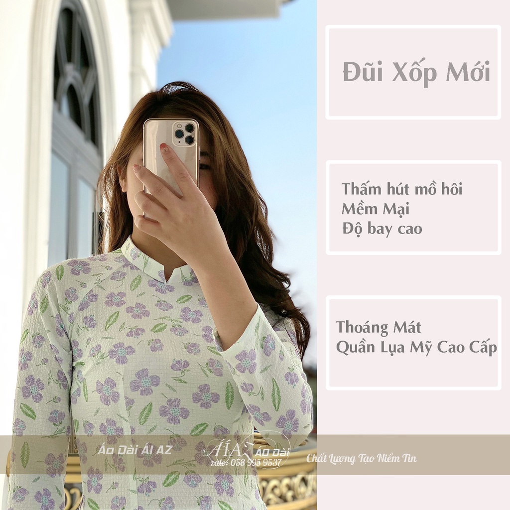 Áo Dài Hoa Nhí Cách Tân Nữ Đũi Xốp AD24