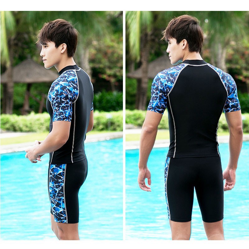 Bộ đồ bơi nam họa tiết quần lửng tay ngắn dành cho bơi lội chuyên nghiệp đủ size đi biển đi bơi QN005