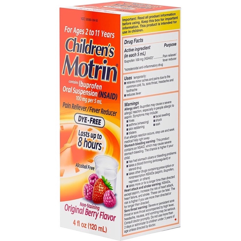 Chai Siro giam dau ha sot cho trẻ Children’s Motrin Pain Reliever Fever Reducer chuẩn Mỹ