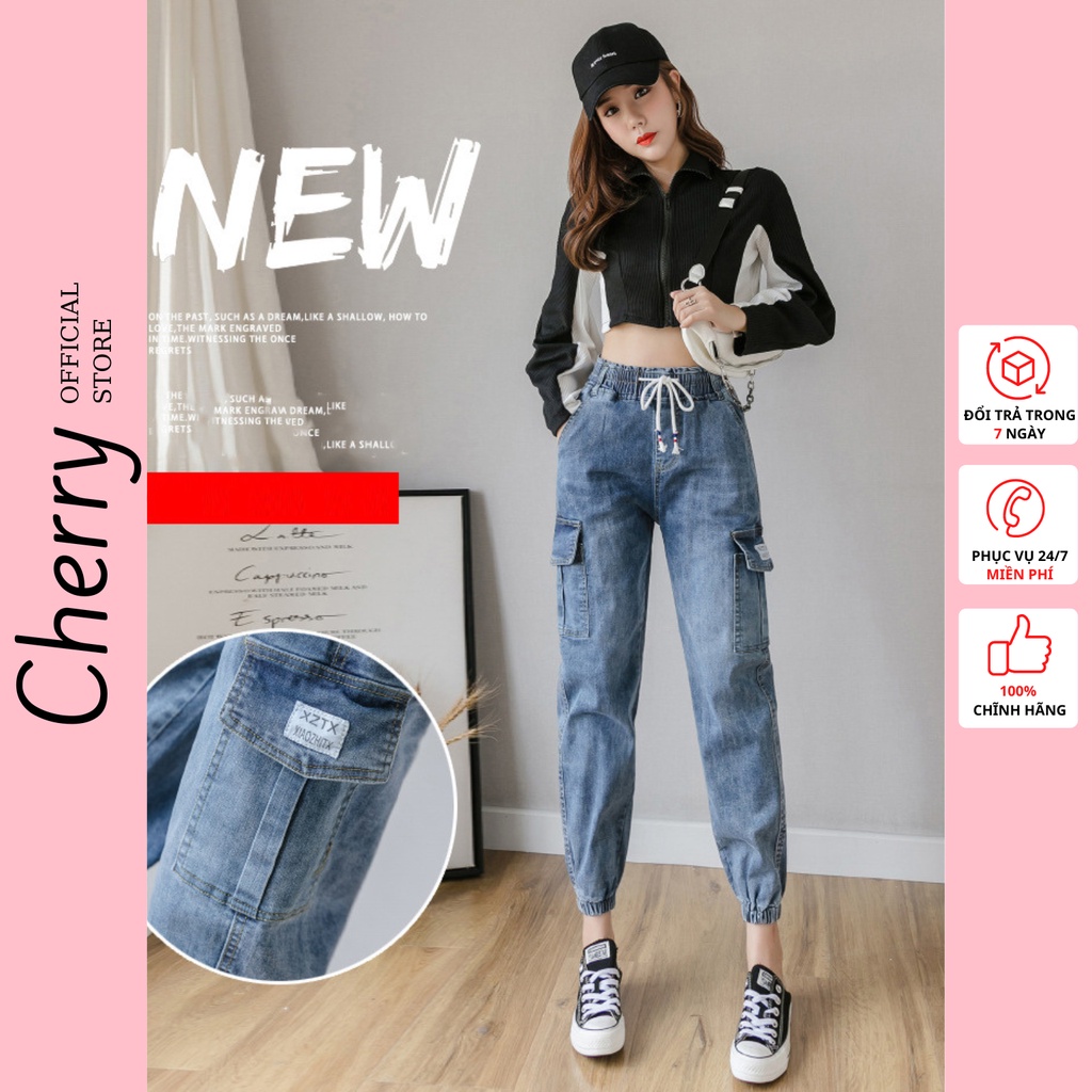 Quần jean nữ CHERRY, quần bò baggy túi hộp chất vải Denim dày đẹp cao cấp đủ màu xanh, đen, xám phong cách hàn quốc T060