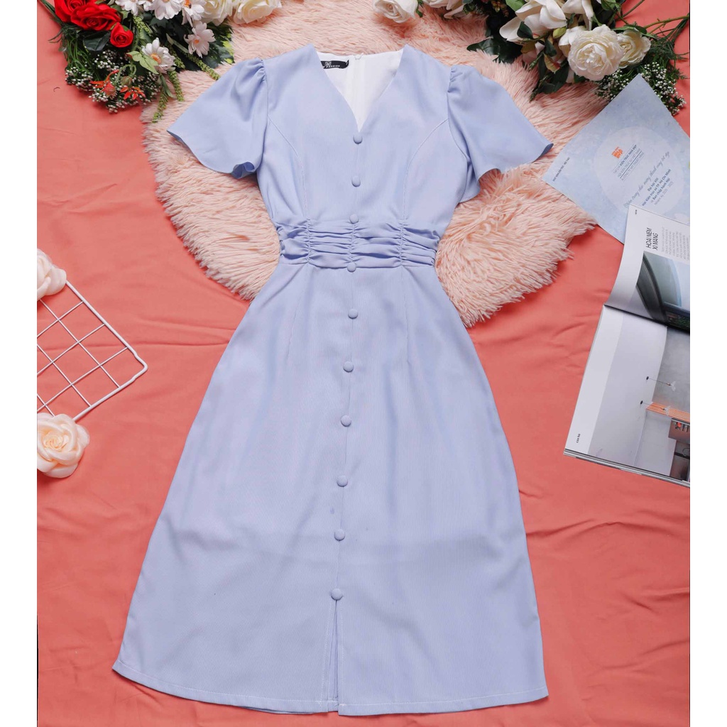 Đầm dự tiệc xanh xinh thiết kế đẹp cao cấp sang trọng dáng chữ a cổ v thời trang đi tiệc đi làm – Thời trang Lux W
