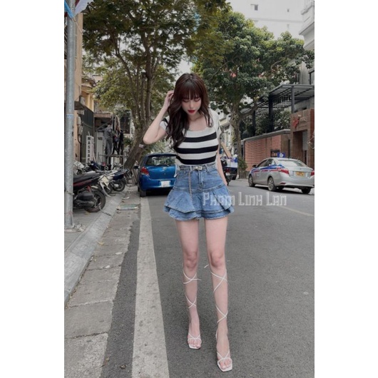 Chân váy jean tầng hàng QCL1