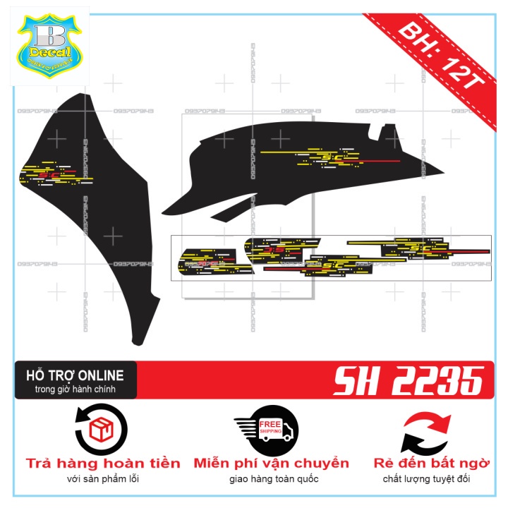 ( Quí khách vui lòng mang ra tiệm cho thợ dán ) Tem SH CHẾ DÁN XE ĐEN [Bi Decal]