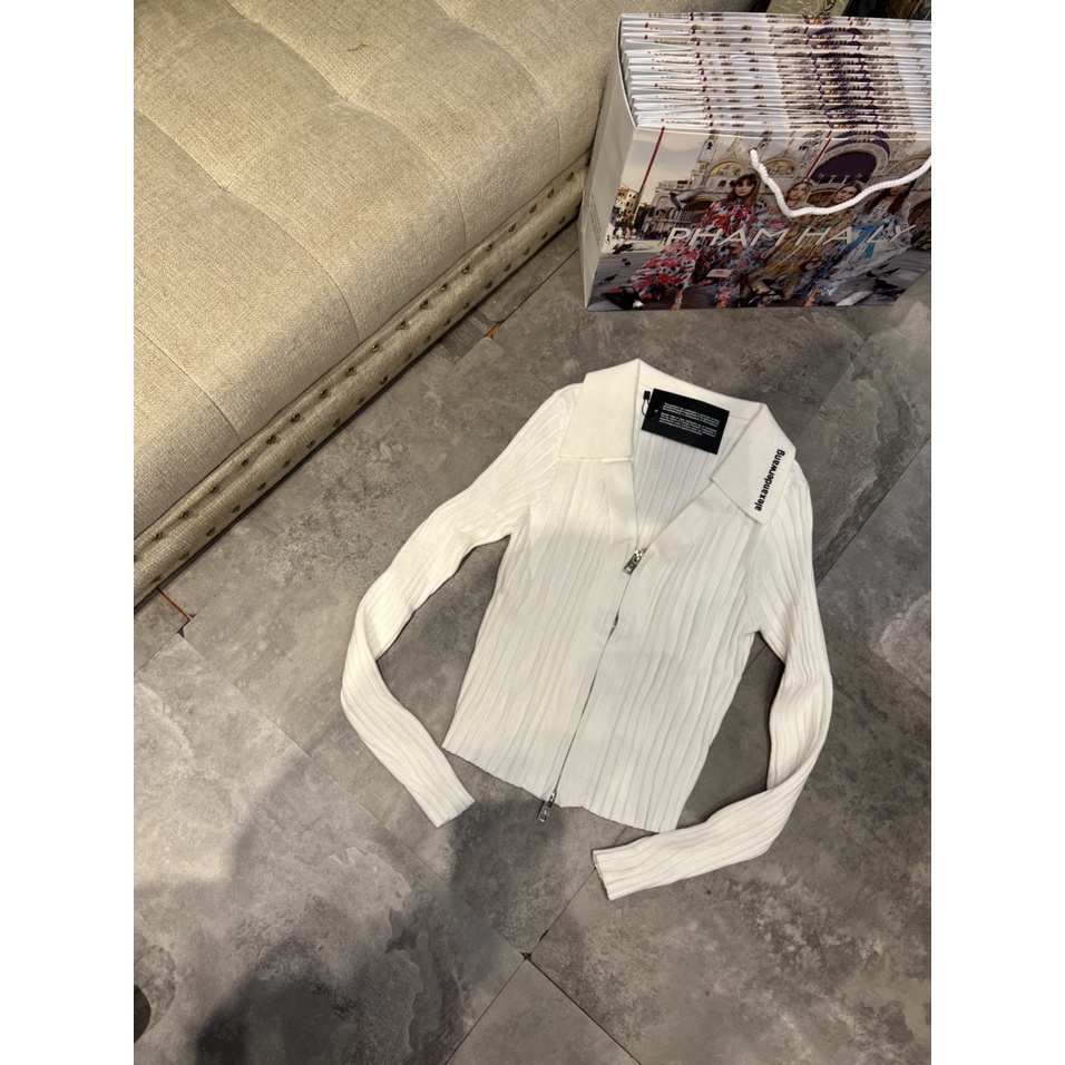 Áo LEN Cardigan tay dài mùa Thu có khoá Cổ bẻ chữ V