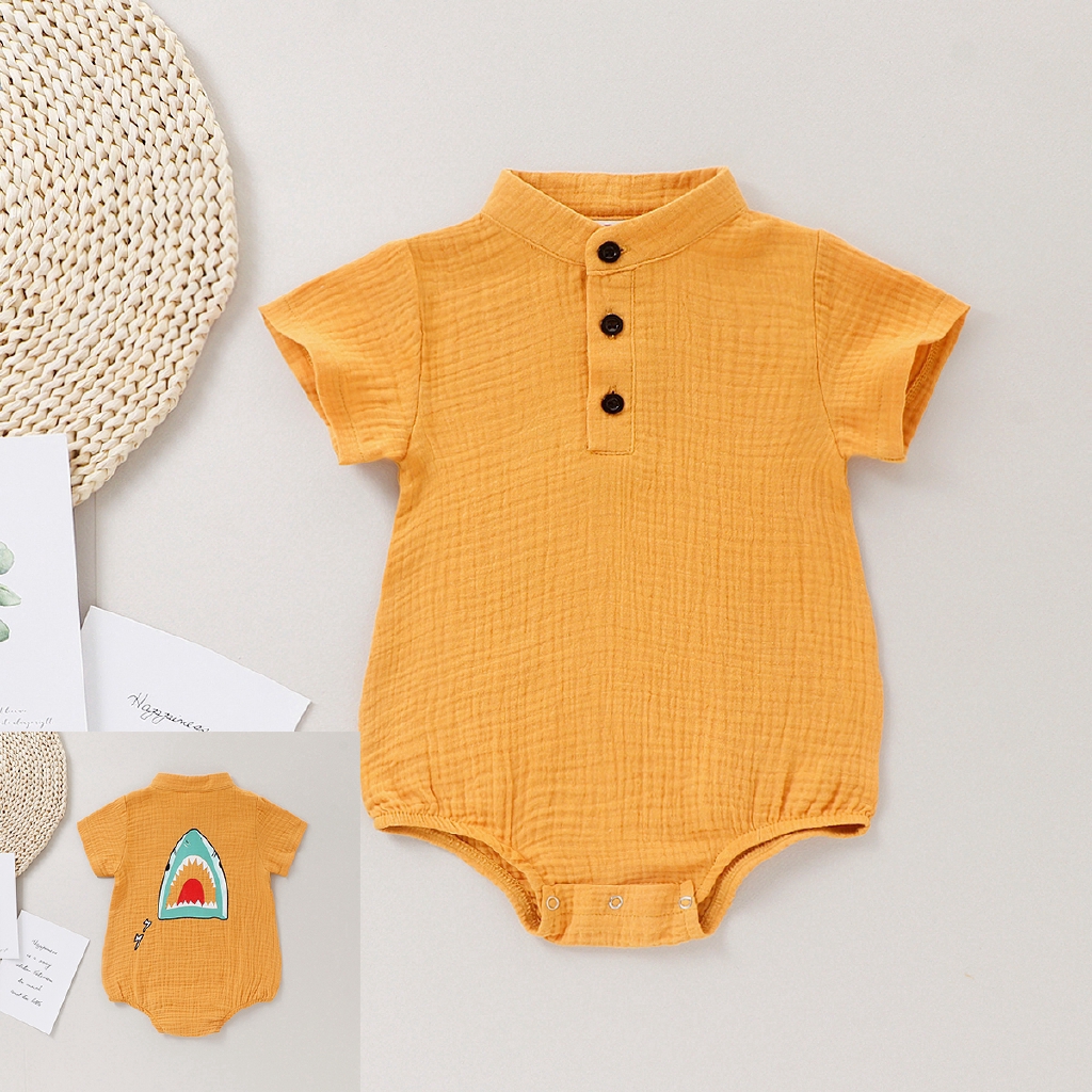 Áo Liền Quần Ngắn Tay Chất Liệu Cotton In Hình Hoạt Hình Dành Cho Bé Trai 0-18 Tháng Tuổi