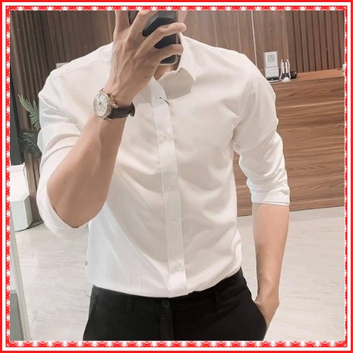 Áo Sơ Mi Nam Dài Tay Dáng Ôm Cổ Bẻ Hàn Quốc Vải Lụa Nến,Không Nhăn, Thấm Hút Mồ Hôi | BigBuy360 - bigbuy360.vn