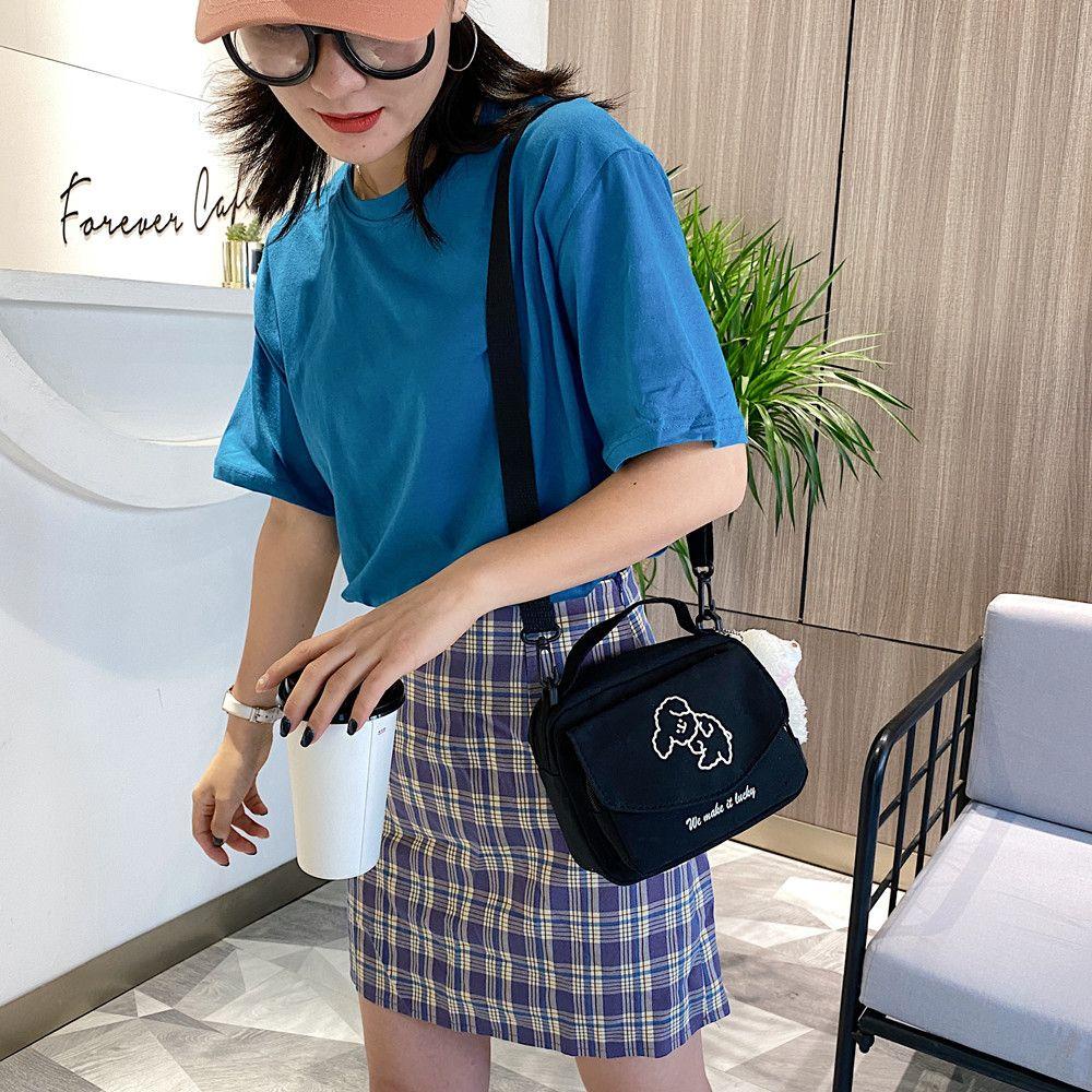 Túi Xách Đeo Vai Bằng Vải Bạt In Hình Chó Dễ Thương Thời Trang Cho Nữ