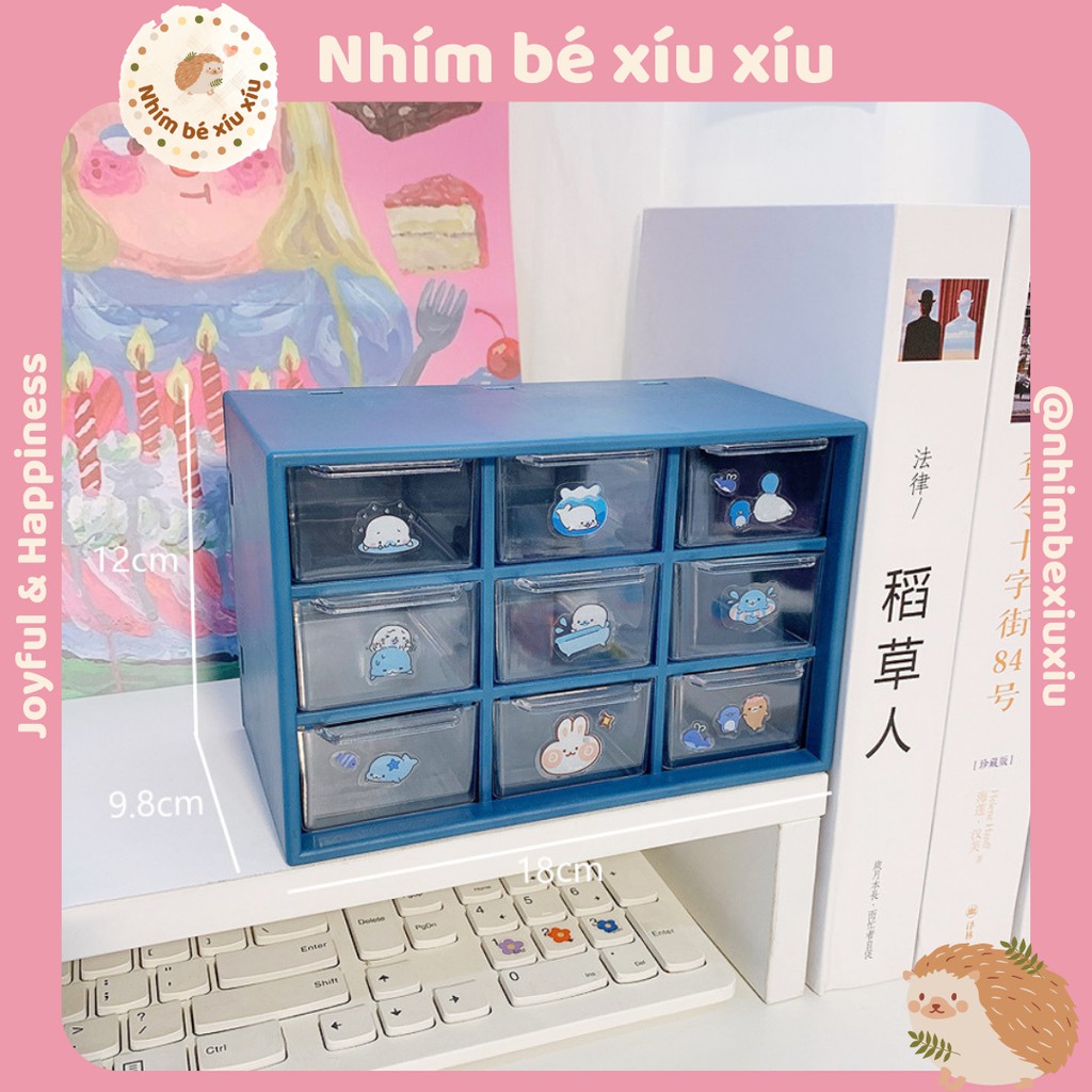 [KÈM STICKER] Kệ đựng đồ mini/Hộp ngăn kéo 9 ngăn nhiều màu sắc TN32