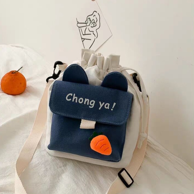 Túi đeo chéo IELGY vải canvas màu tương phản dễ thương phong cách thời trang Hàn Quốc