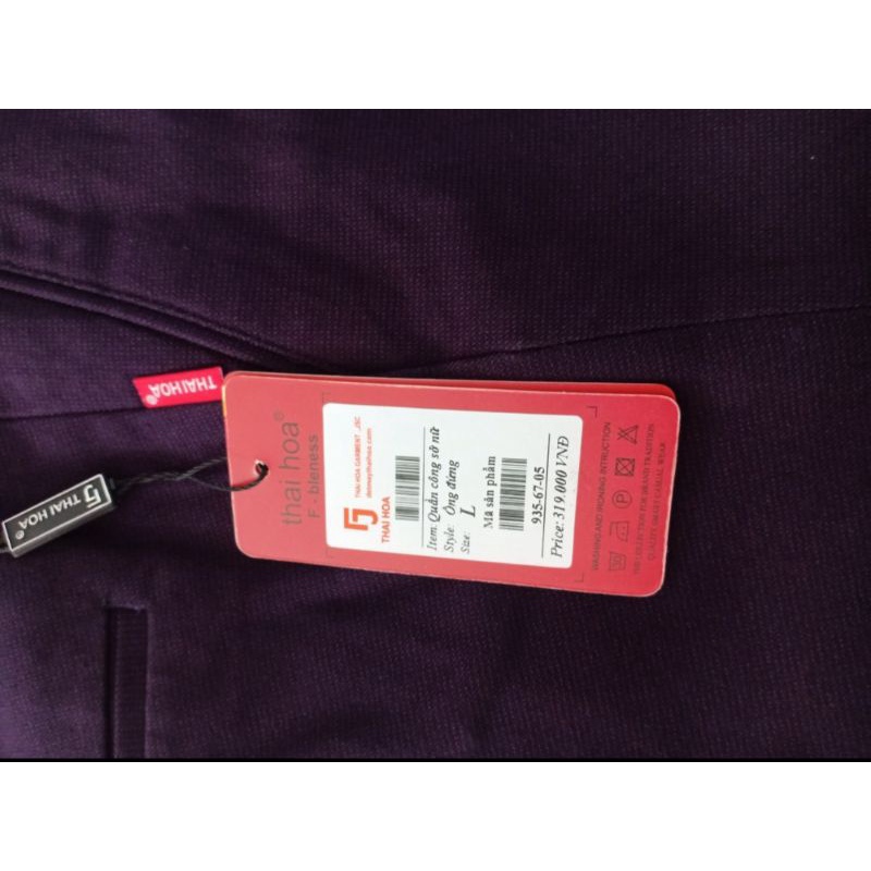 Quần tây Thái Hoà màu tím than vải dày, co giãn.
