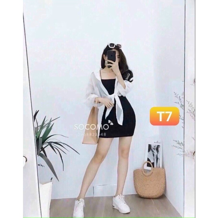 Set Váy Body Và Áo Sơ Mi Voan Trẻ Trung Năng Động, Bộ Váy Áo Đi Biển, Đi Chơi