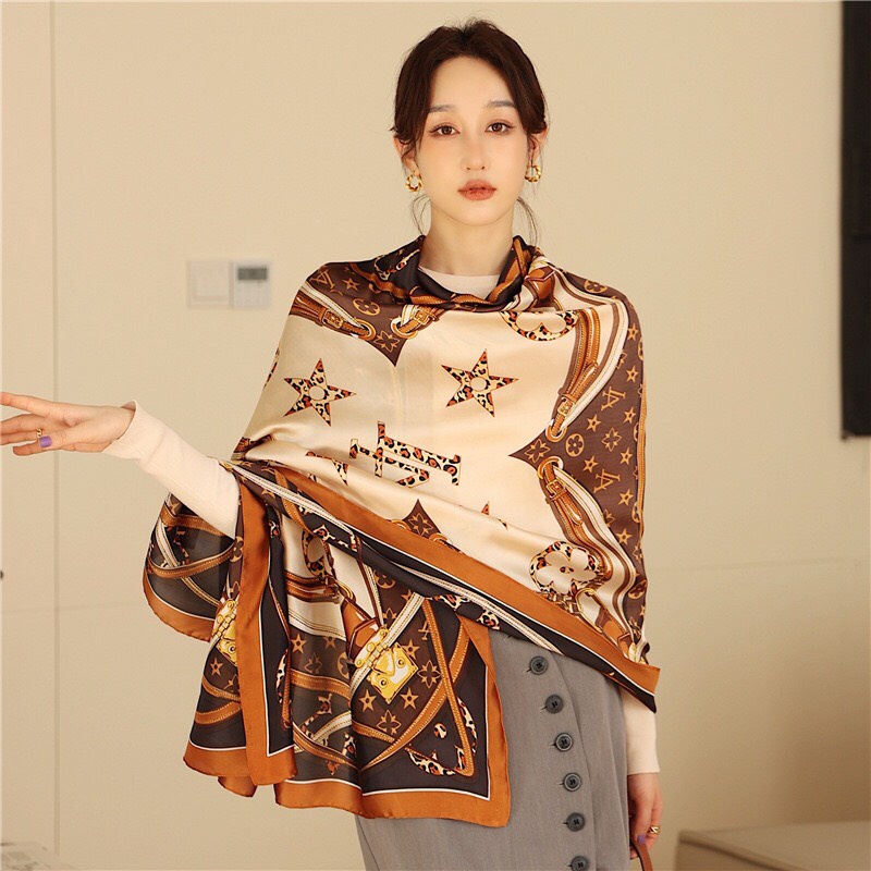 Khăn choàng cổ lụa thời trang cho nữ họa tiết sang trọng, phù hợp đi tiệc, đi chơi, công sở size 180x90cm - Mã LA055