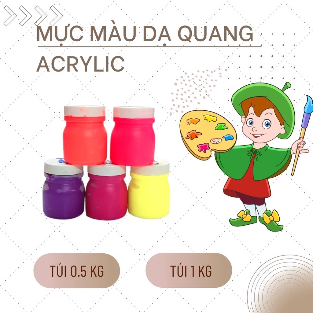 Túi 0.5 kg và 1 kg Màu acrylic sử dụng vẽ trang trí, DIY album trên vải, gỗ, tường, giấy, kính, áo thun, túi, giày, mút