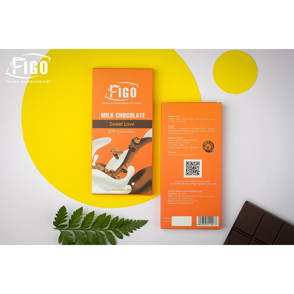 [Chính hãng] Kẹo Socola nhân hạt Hạnh nhân_Milk Chocolate Figo hạt Hạnh nhân bùi, ăn là nghiện Hộp 50gr