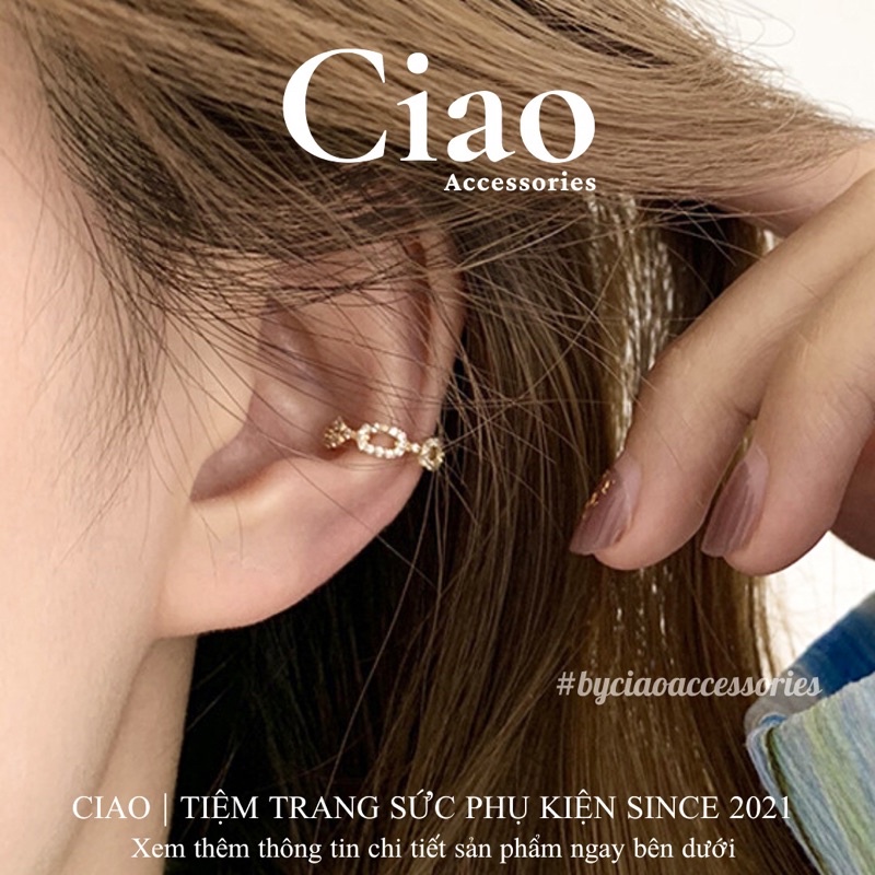 Khuyên vành tai/ Kẹp vành tai mạ bạc thiết kế đính đá mã 09 Ciao accessories