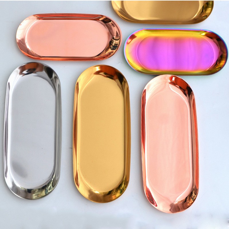 Đĩa inox TAMUSHOP92 Khay vàng kim loại đựng mỹ phẩm son trang sức nến thơm decor đồ ăn dụng cụ y tế spa phun xăm