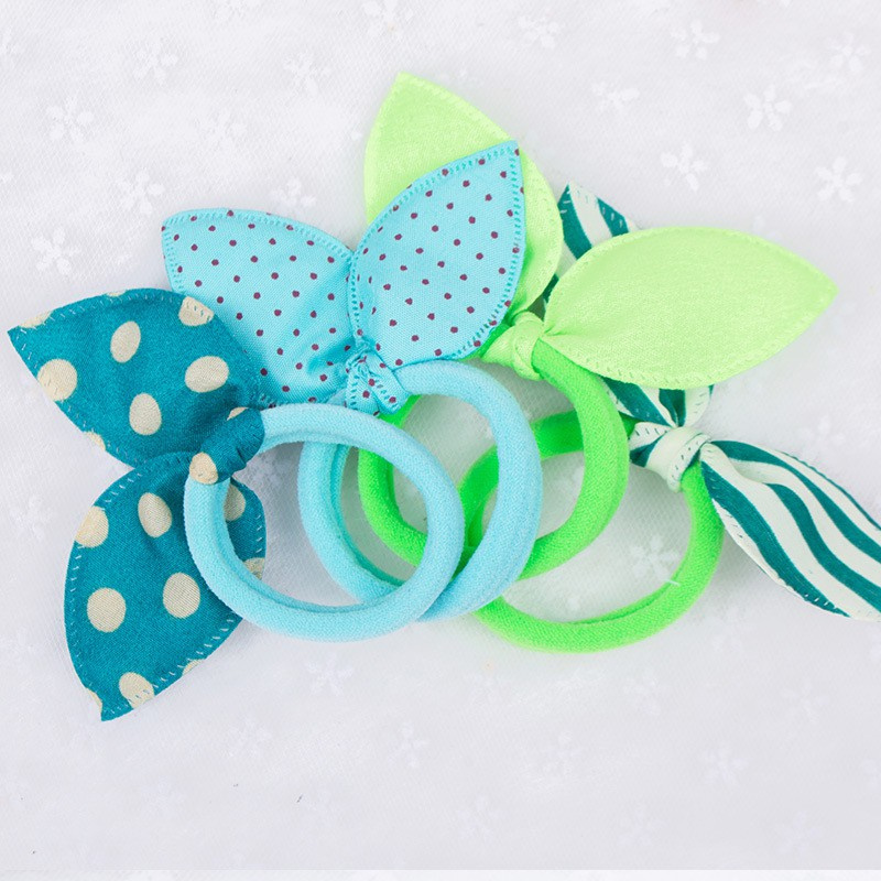 Set 10 dây cột tóc co giãn họa tiết chấm bi/ tai thỏ dễ thương cho bé gái