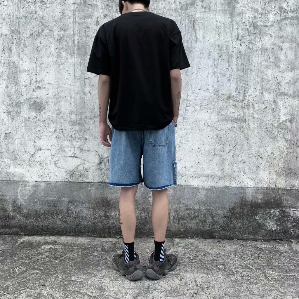 Quần Short Denim Ống Rộng Phối Rách Cá Tính Dành Cho Nam/ Kích Cỡ S-5XL | BigBuy360 - bigbuy360.vn