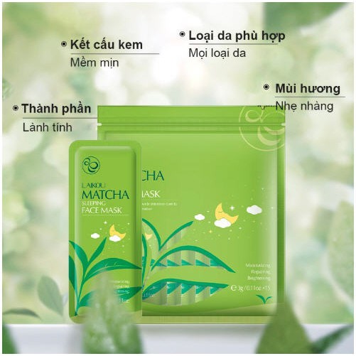 Lẻ Miếng Mặt Nạ Ngủ Trà Xanh Matcha Mud Mask Laikou | Thế Giới Skin Care