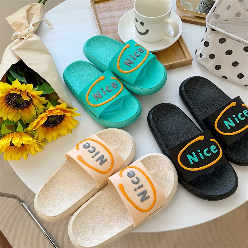 Dép Ulzzang đế bánh mì quai ngang hình NICE đế cao 3cm A107 Warm&Cute