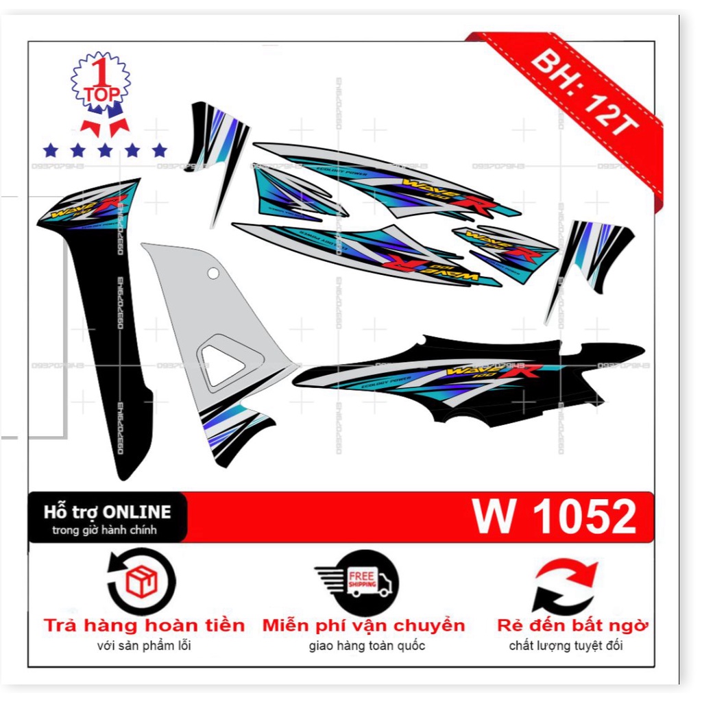 ( Quí khách vui lòng mang ra tiệm cho thợ dán ) Tem wave R 100 đen bạc