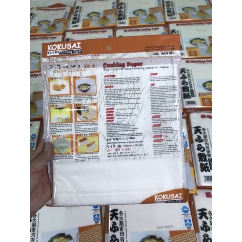 Giấy thấm dầu thức ăn Nhật - Giấy thấm dầu kokusai 20 tờ kích thước 24x25cm