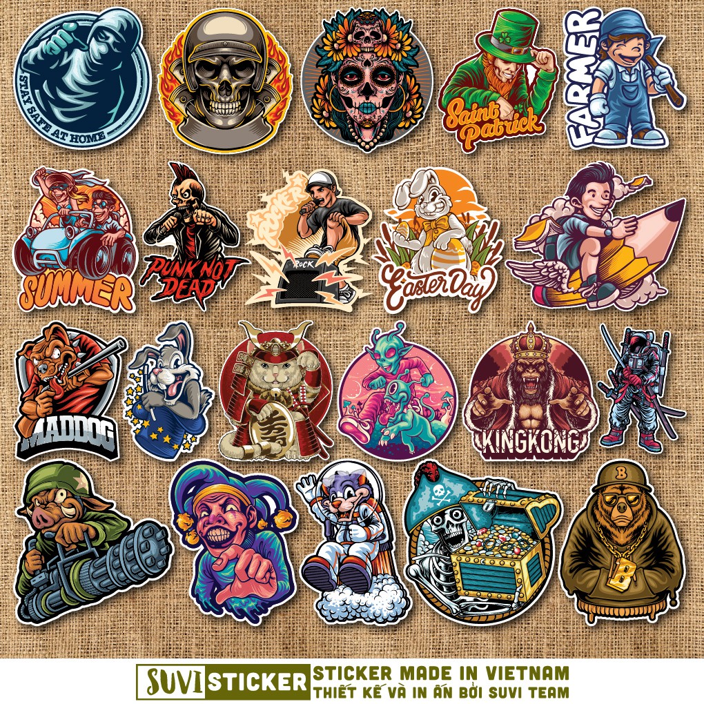50 Sticker Cool Ngầu chống nước sticker dán laptop, điện thoại, đàn guitar, mũ bảo hiểm, vali. MSP: SV231