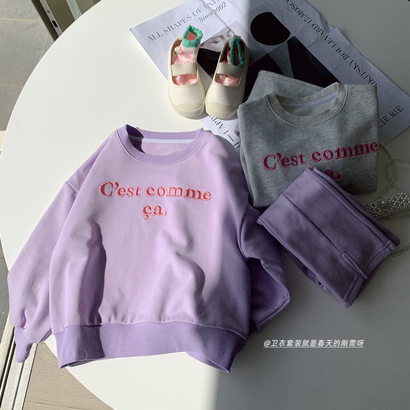 Bộ Đồ Thể Thao Áo Sweater Phối Quần Dài Kiểu Hàn Quốc Thời Trang Mùa Xuân Cho Bé Gái