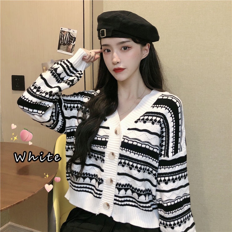 Áo Khoác Len cardigan Tay Dài Dáng Rộng Họa Tiết Kẻ Sọc Phong Cách Hàn Quốc Cổ Điển Thời Trang Cho Nữ NZ-MY-14