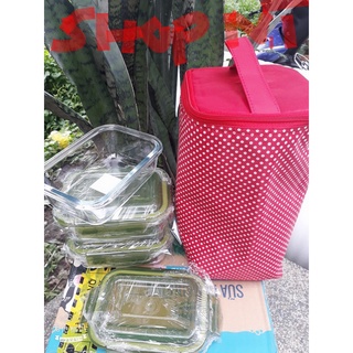 Bộ thố thủy tinh 3 cái - tặng kèm túi đựng giữ nhiệt có quai cầm