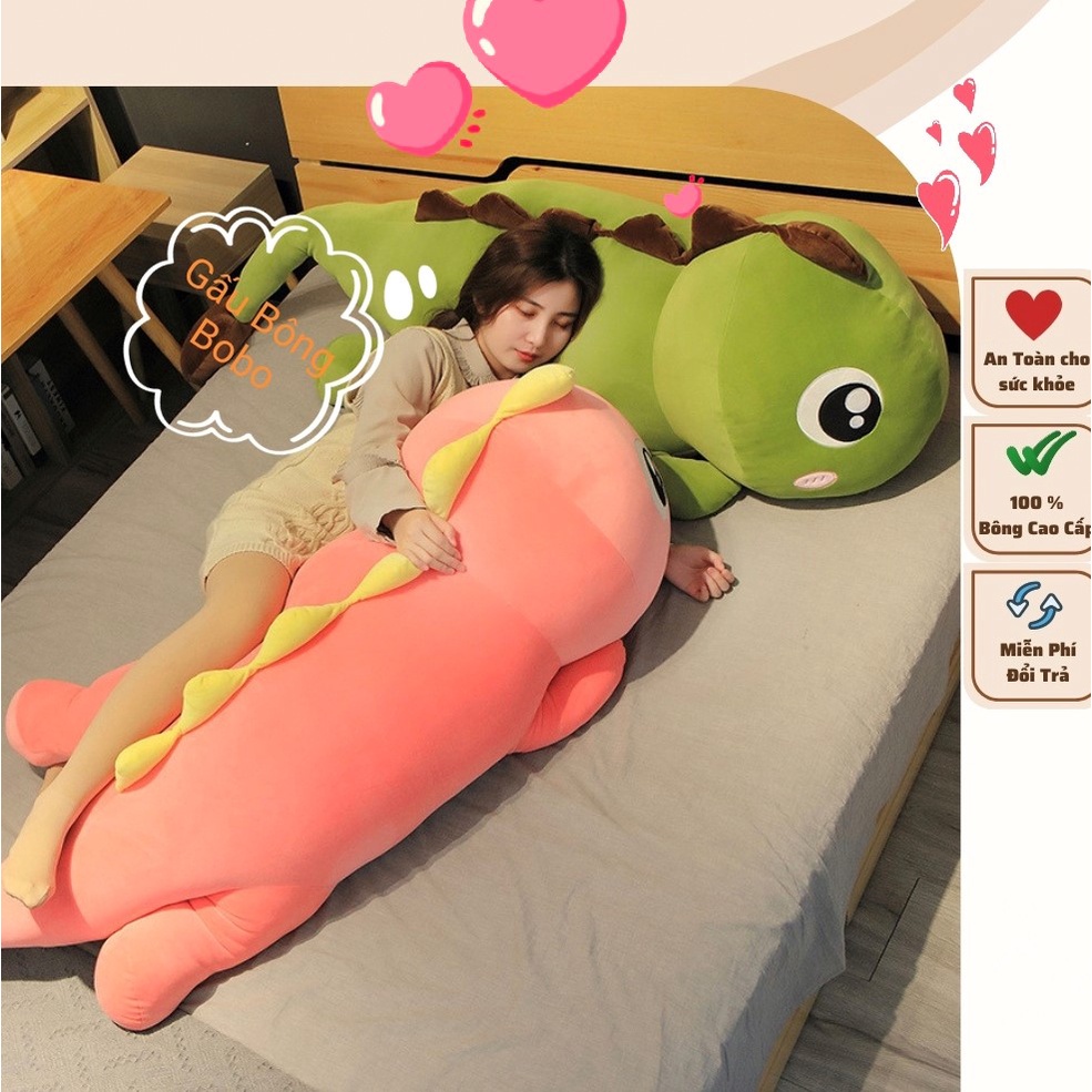 Gấu Bông Khủng Long Khổng Lồ 1M6, Hàng Cao Cấp Vải Siêu Mềm Mịn Gòn Cao Cấp, An toàn cho bé GauBongBobo