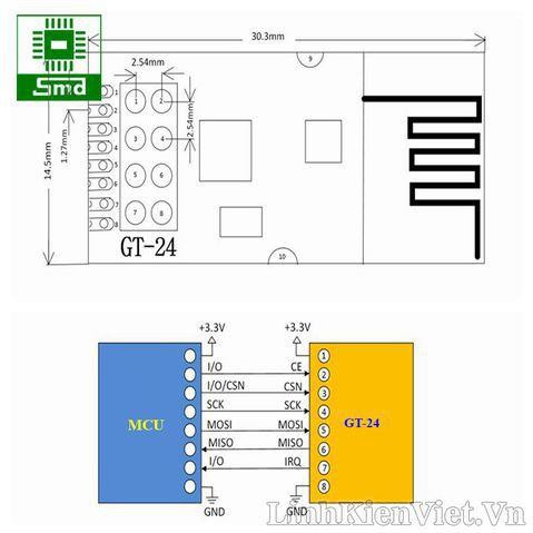 Module NRF24L01 PA LNA GT-24 (1100m) Mạch thu phát Không dây 2.4G NRF 24L01 Có khuếch đại PA LNA Anten tích hợp