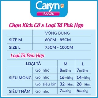 Tã quần người già Caryn Loại mỏng nhẹ chống tràn dành cho người có thể đi lại được L28