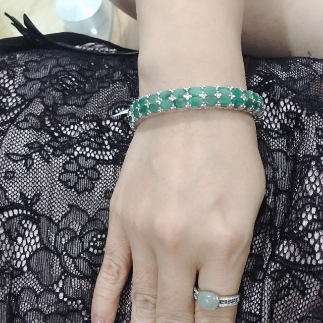 Vòng bản đính đá emerald sz 57, có giấy kiểm định