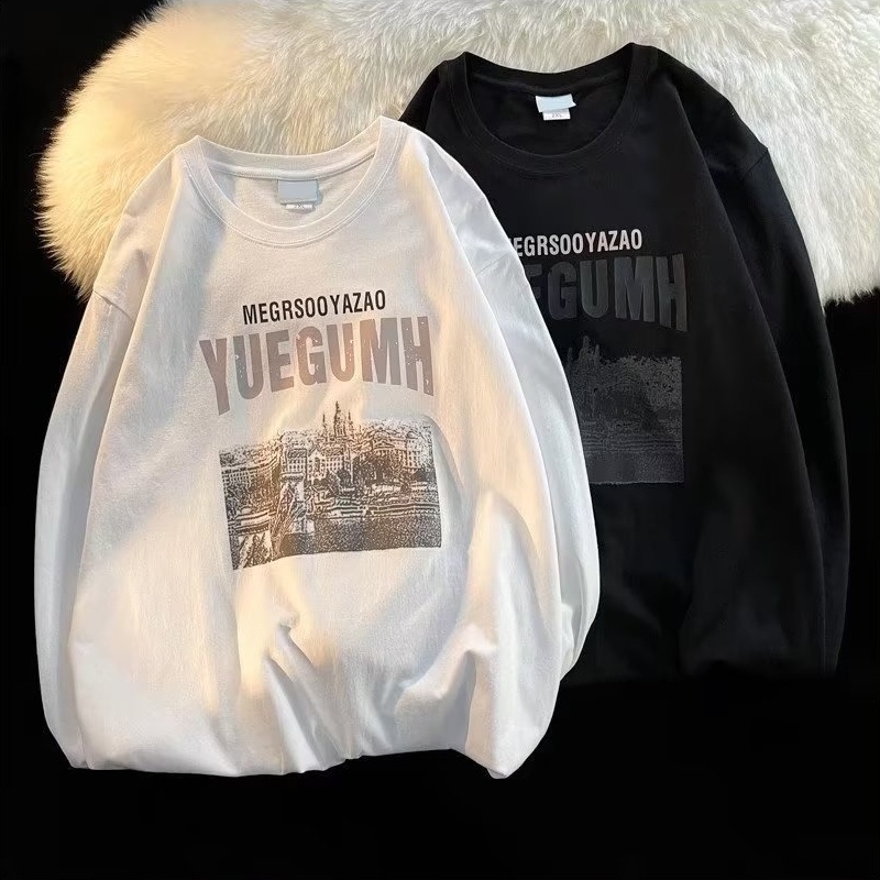 Áo Thun Tay Dài Dáng Rộng In Chữ Phong Cách Hip Hop Đường Phố Hàn Quốc Thời Trang Cho Nam Và Nữ size M-5XL