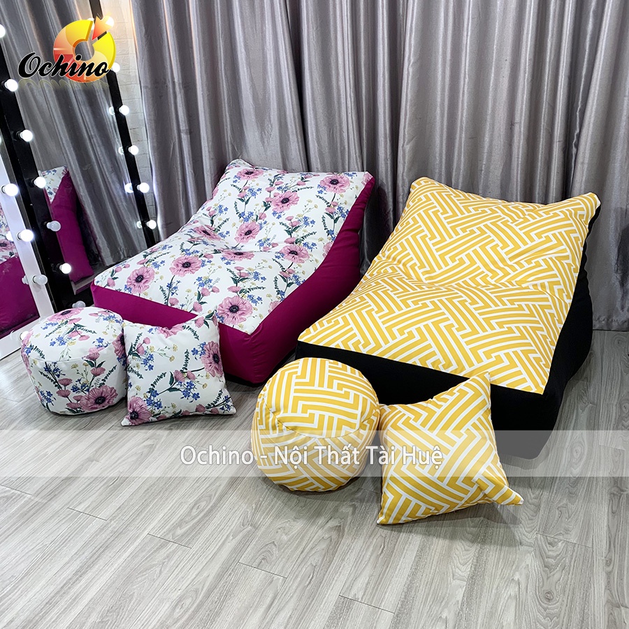 Ghế Lười Hạt Xốp Dáng Sofa Bệt Phong Cách Hiện Đại Gồm 3 Món Size To (Đủ Cả Lõi Xốp)